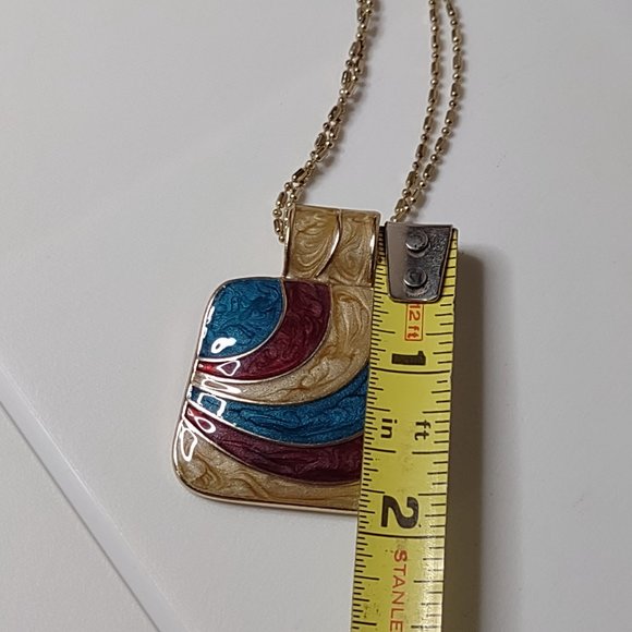 Multicolor Enamel Pendant Necklace Adjustable 17.5 To 20 Inches Long - Picture 7 of 7
